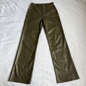 Zara Khaki Faux Leather Trousers
